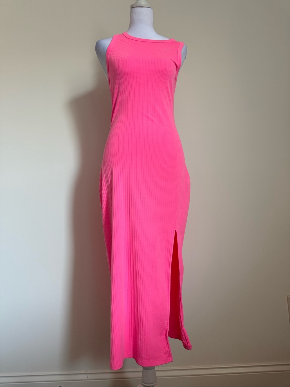 aerie Neon Pink Ribbed Midi Dress with Side Slit small